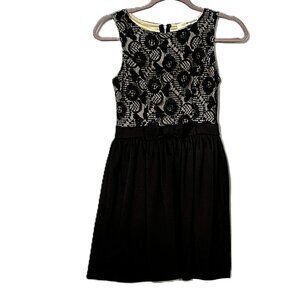 Lace Top Black and Tan A-Line Mini Dress Size Small with Zipper Back